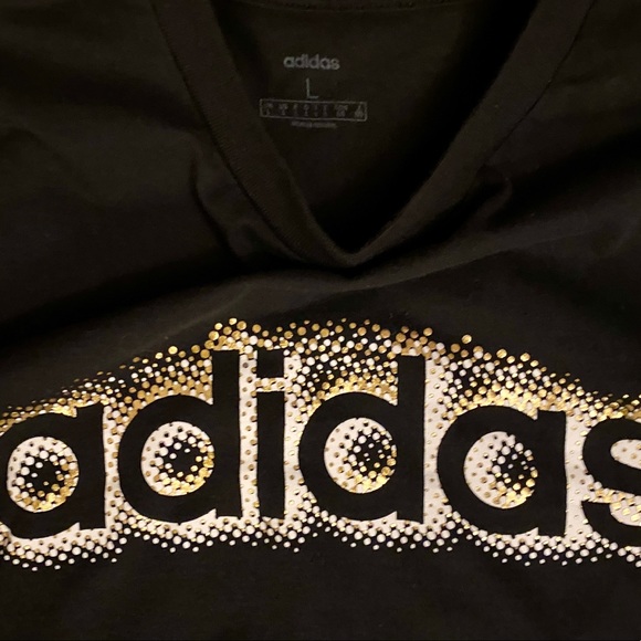 NWOT Adidas SS Black/White/Gold T-Shirt, Large - Picture 3 of 3